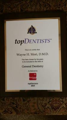 New 2015 award for "Top Portland Dentists" to add to our wall of awards!