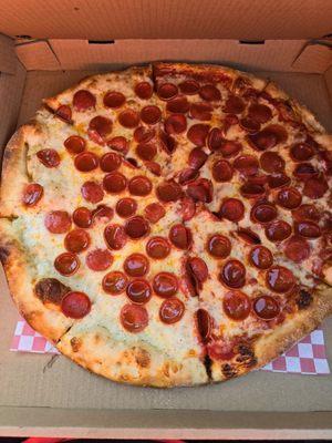 Half white sauce/Half red sauce pepperoni