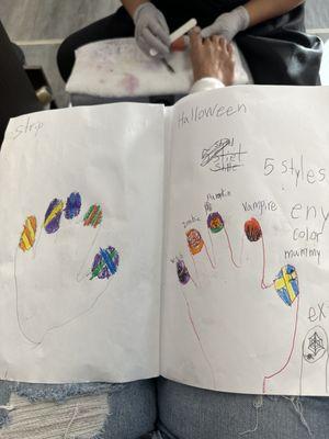 The owners darling 7yo daughters "Nail Design Book"... So articulate, creative and absolutely darling!