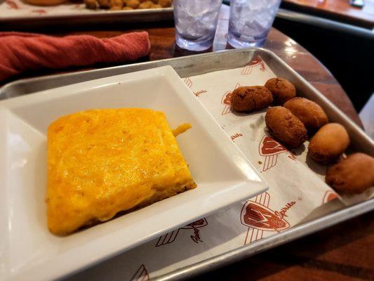 Kids corn dogs and upcharged onion pie