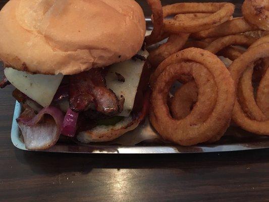 SOB burger and rings.