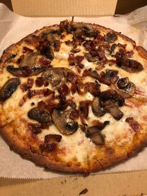 Cauliflower crust! Add bacon. Add mushrooms.