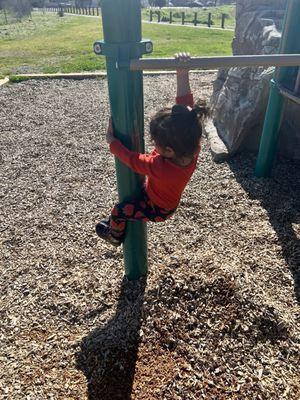 Playground structure. All climbing and very tall. This is the smallest climbing bar there.