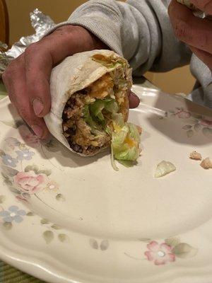 Chicken burrito! Looks very good! Hubby got this one!