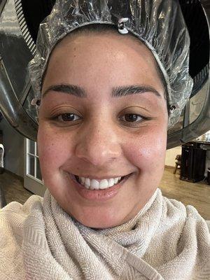 Getting a deep conditioner after full face threading by Mali