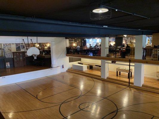 Dining area overlooking the old gymnasium.