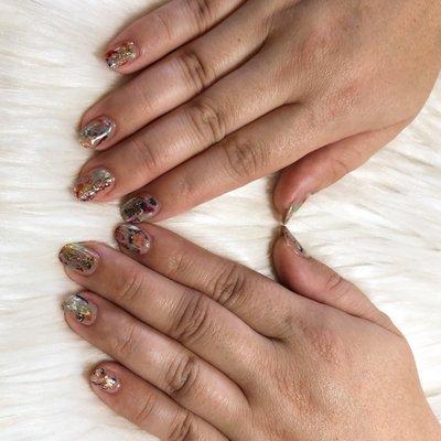 Fall paint splash gel manicure