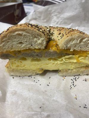 Egg sausage and cheese bagel