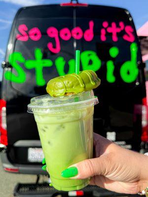 Iced Matcha Latte with Oat milk and our Matcha Fauxnut