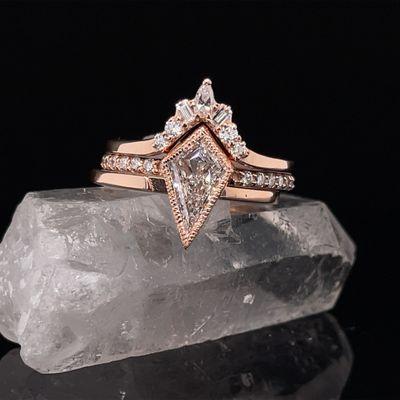 Rose Gold Custom wedding set with kite diamond center.