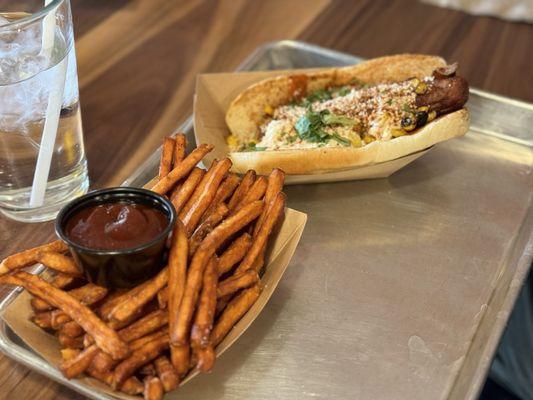 Sweet potato fries and a fabulous dog!