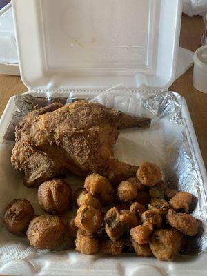 Cornish Hen Dinner w/okra & hush puppies