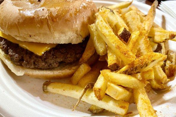 Cheeseburger and fries