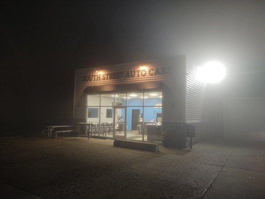 A foggy early morning at South Street Auto Care.