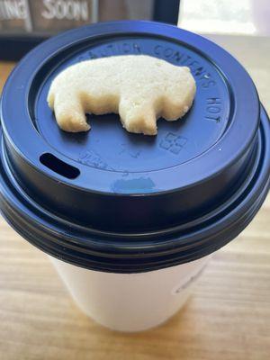 Coffee with a complimentary mini sugar cookie