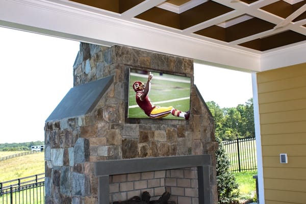 Pool House Fire Place with TV Mounted