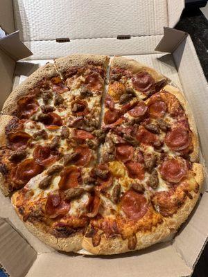 Large pepperoni, sausage and bacon