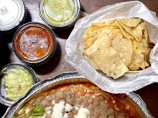 Nachos salsa and sauces packaged separately for take out