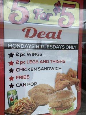 Meal deal 5 for $5