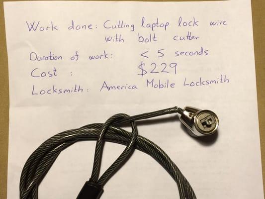 This is an example of service you get for $229 from this locksmith. The photo speaks for itself.