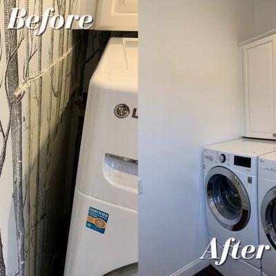 BEFORE: Drywall cut for electrical repairs. AFTER: Drywall repaired, textured and painted!