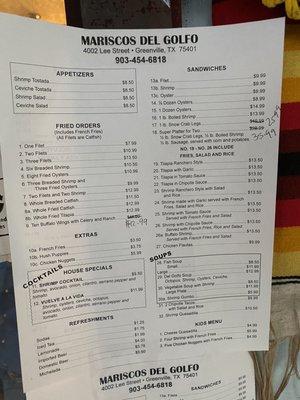 Menu in English