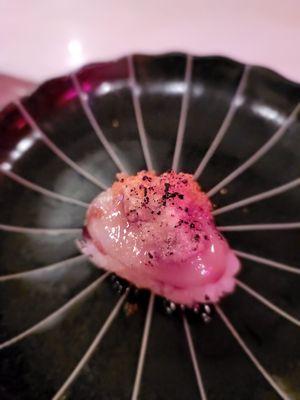 13th Course- Baby Marilyn- Hokkaido Scallop/Hotate/帆立貝, tobiko caviar, and eel sauce. Signature dish. Outstanding