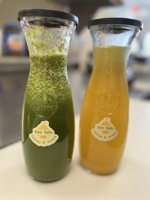 Green juice, oranger & ginger juice