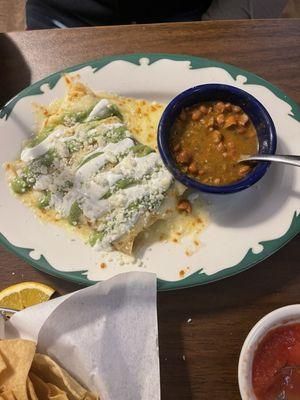 Avocado enchiladas, i am not a fan of crema. Presentation was on point and i was told they were yummy and would definitely go again.