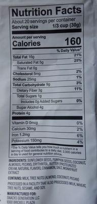 Nutritional information for NuTrail Cinnamon Pecan Nut Granola