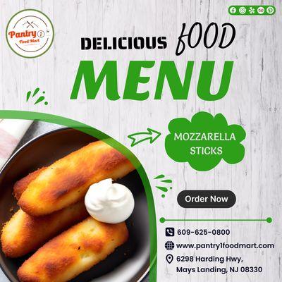 #Pantry 1 Deli Food Menu #MozzarellaSticks
 Order Now  https://pantry1foodmart.com/food/mozzarella-sticks-16
 .
 .
 #sticks #mozzarella