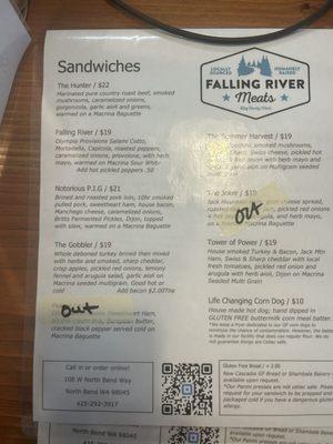 The sandwich menu