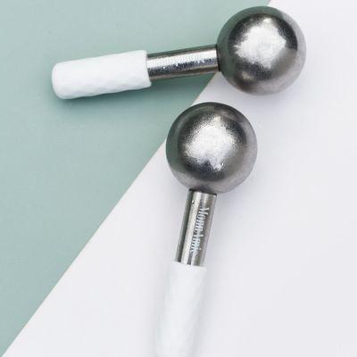 Metal globes filled with water and stored in the refrigerator. Used to calm inflammation and puffiness in the face.