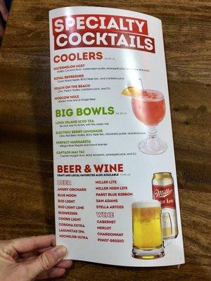 Drink menu