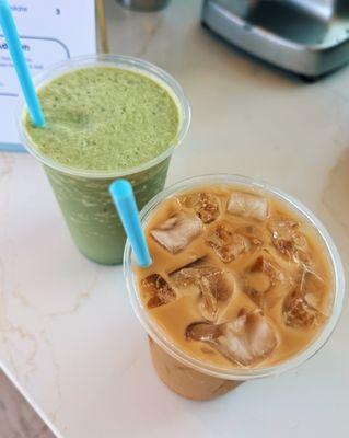 Bluebird's refreshing iced latte and matcha frappe