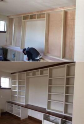 Progression of built-in shelves.