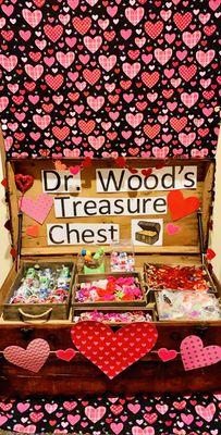 Our kid patients love choosing a prize from Dr. Wood's treasure chest! They love the changing backdrops for all the holidays!