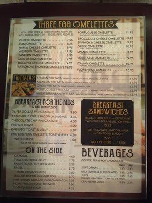 Back of Breakfast menu on 1/23