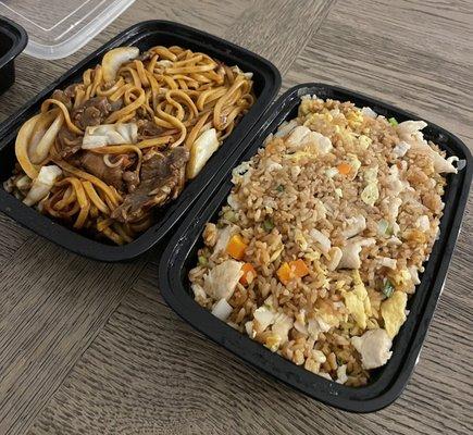 Hibachi noodles with beef & hibachi rice with chicken