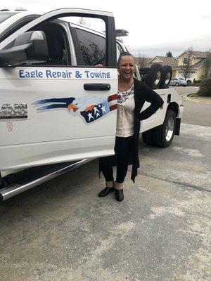 Happy owner of a brand new tow truck