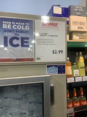 This is the price of ice at BevMo vs $4.75 at Mel & Rose. The difference is shocking.