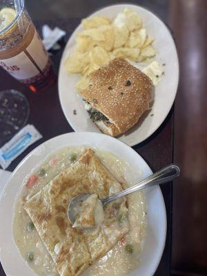 Half Muffaletta with chicken pot pie soup. Tasty