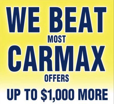 We beat CarMax Appraisals up to $1,000 MORE! Located right across the street from CarMax in Hartford! Don't sell for less when WE PAY MORE!