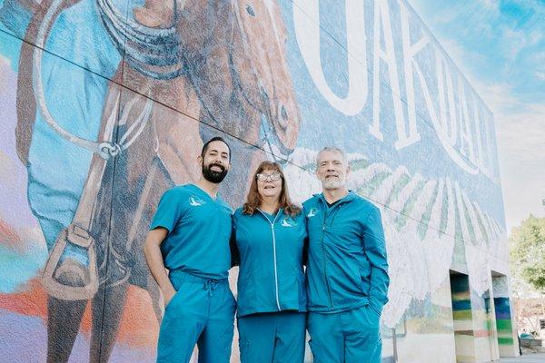 Dr. Singh, Dr. Dudley and Dr. Tanner at an Oakdale Arts mural.