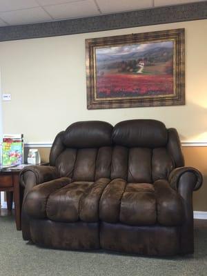 Comfy chairs in waiting room.