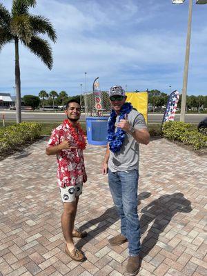 Customer gets a great deal and got to dunk his salesman during Harbor Summer Sales Event