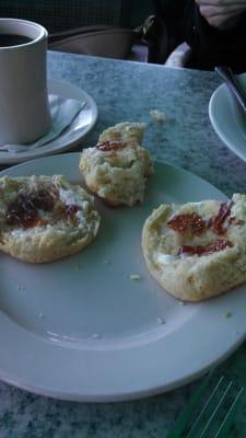 Buttermilk biscuits with butter and jelly.. off the chizain!