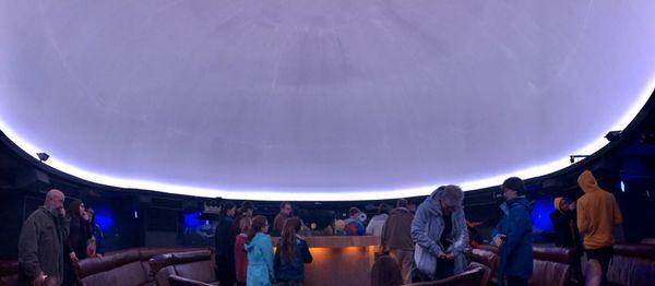 Panoramic shot of the inside of the planetarium. Domed roof for projection of the stars and other aspects of the solar system!