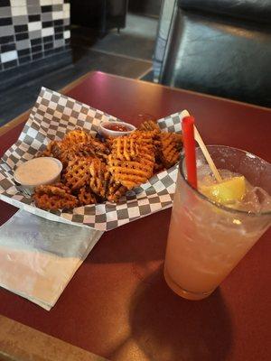 Sweet potato fries and Strawberry Basil Tom Collins