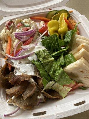 Lunch box; Gyros with Greek Salad, Hummus, Pita & Baklava!!! I substituted the Greek salad for feta pasta salad!